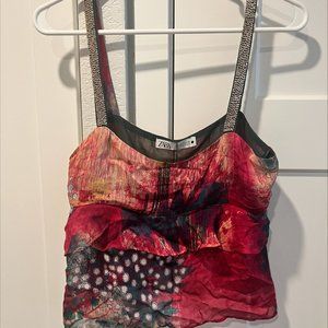 Zara Printed Ruffle Crop Top Size SMALL  Brand New with Tags